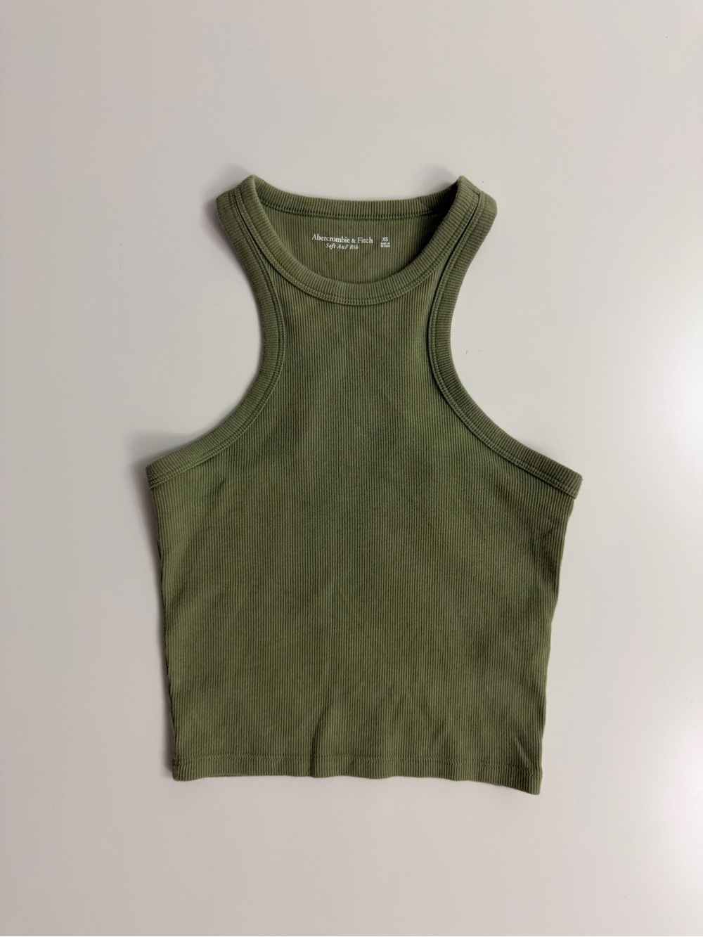 Abercrombie & Fitch Soft Rib Racerback Cropped Tank, Green, Size XS
